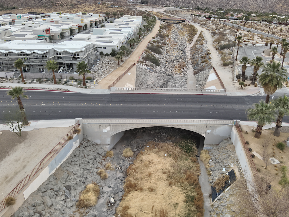 Westerly view of the existing 95-year-old bridge of Tahquitz Creek.